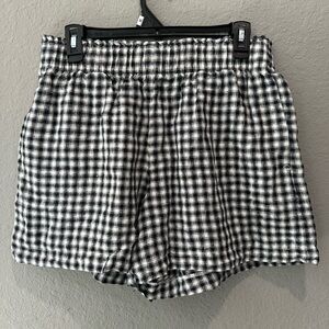 Quince Black and White Gingham High Waist Shorts Sz M EUC